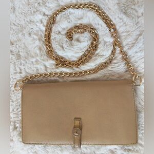 Chanel Coco Button Long Bi-Fold Beige Light Brown Wallet on Chain WOC vintage